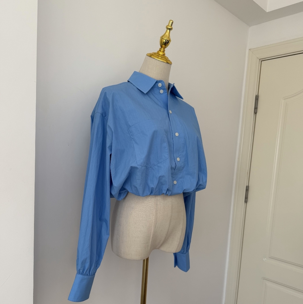 Helsa Bubble Shirt in Tech Poplin in Classic Blue - Picture 9 of 15
